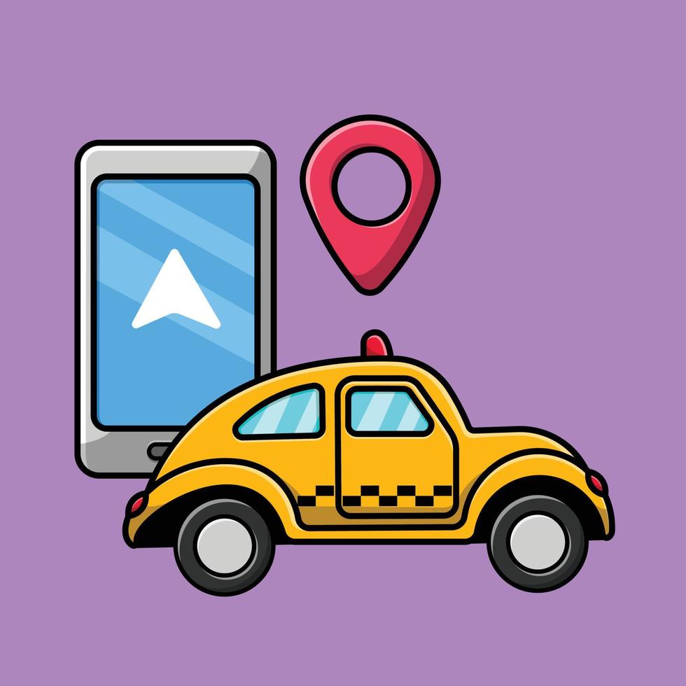 posizione del taxi online con illustrazione dell'icona del vettore del fumetto del telefono. tecnologia di trasporto icona concetto isolato premium vettore