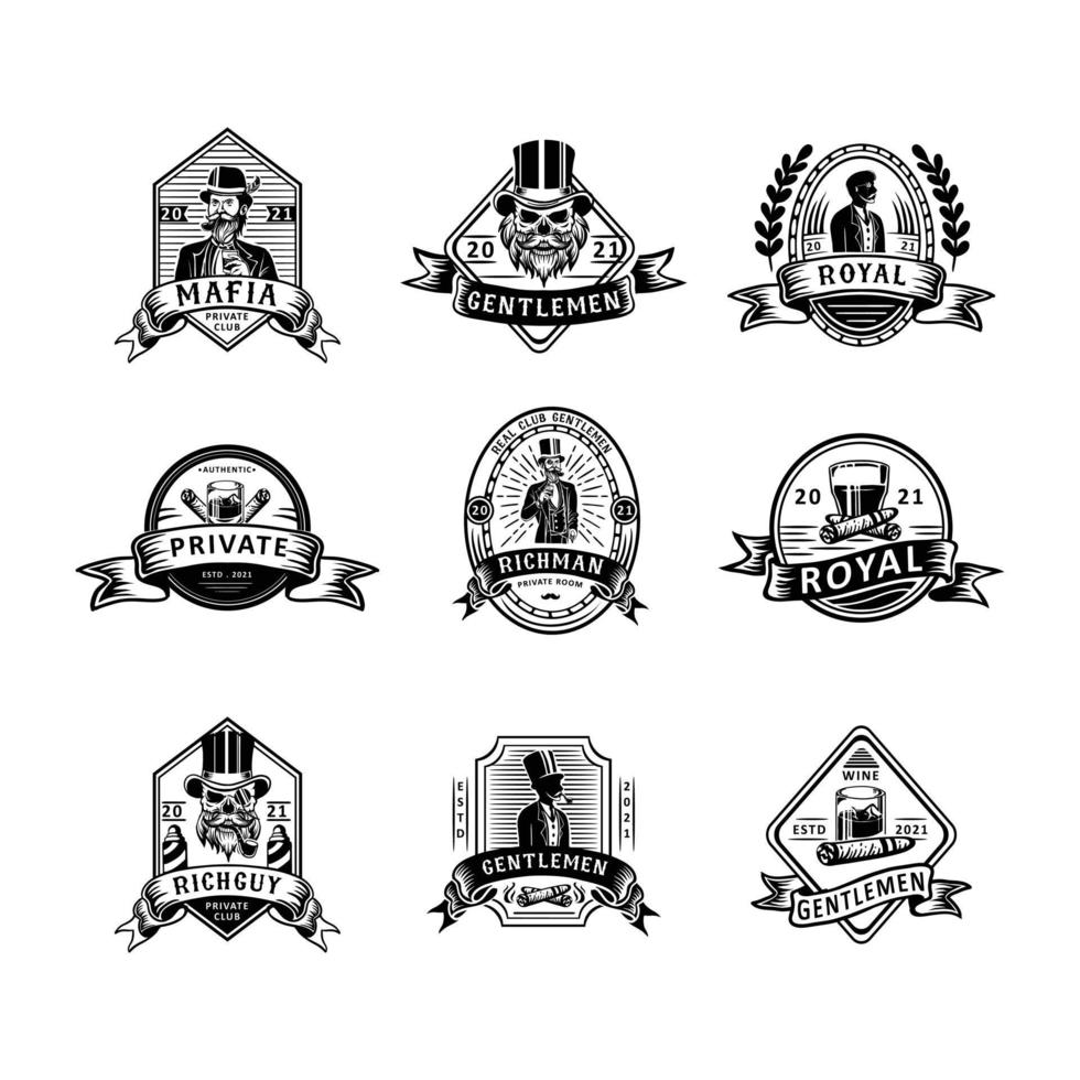 emblema del club dei signori vintage con cappello a cilindro per modelli di etichette o distintivi vettore