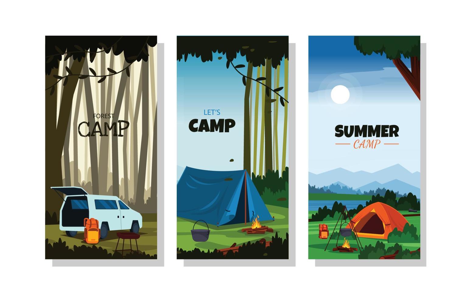 modello di carta vacanza avventura natura tenda campo estivo vettore