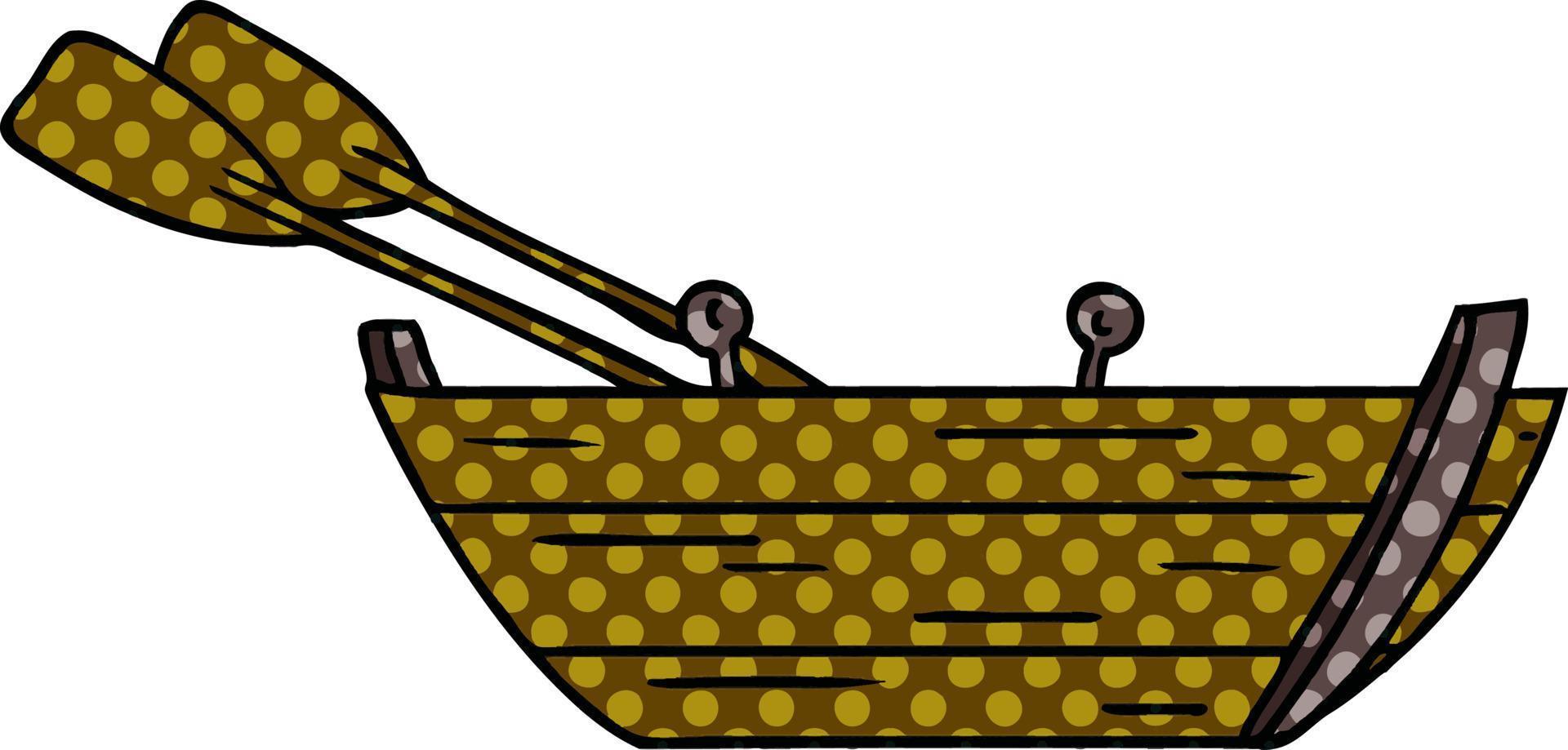 scarabocchio del fumetto di una barca a remi di legno vettore