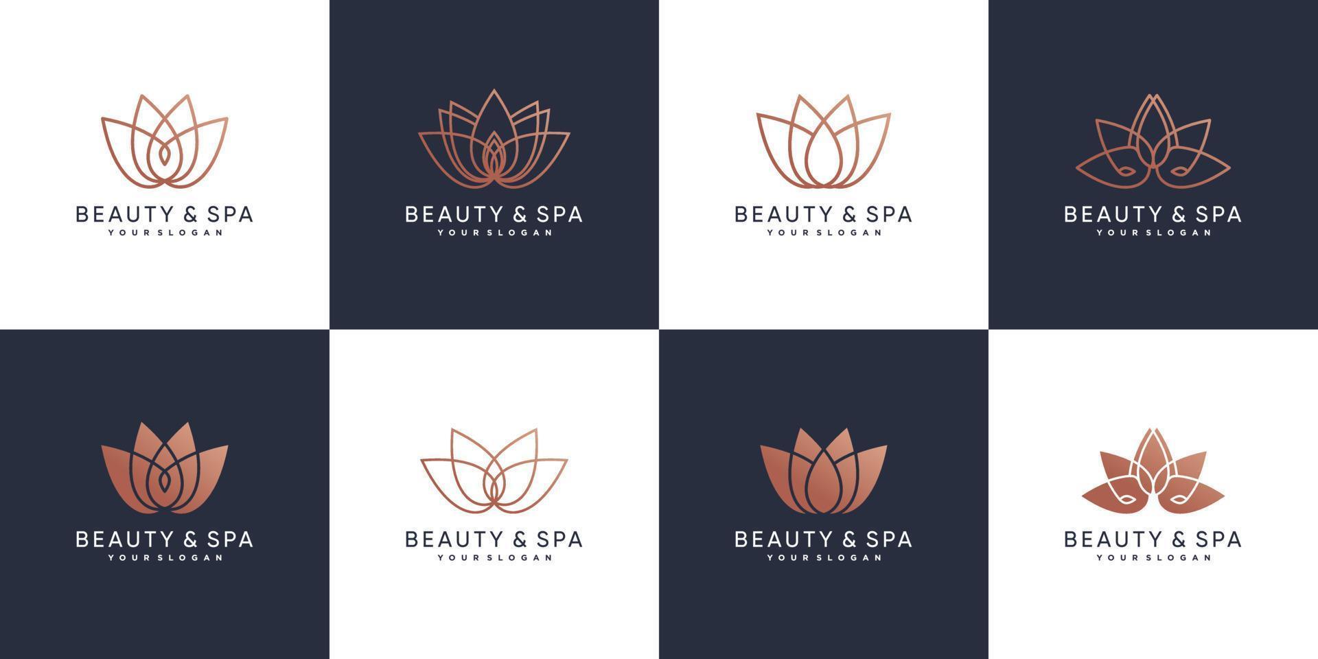 pacchetto di logo di bellezza e spa con vettore premium di concetto di loto di bellezza