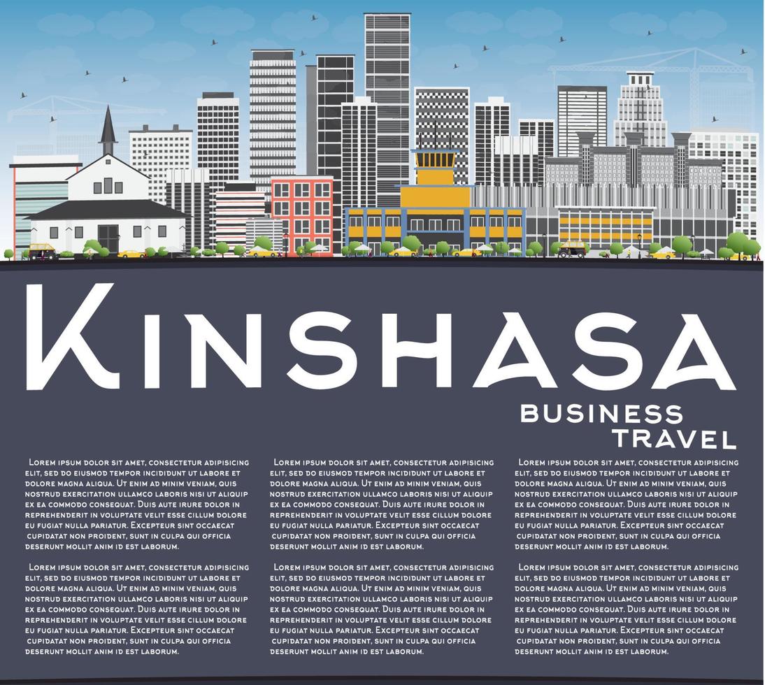 skyline di kinshasa con edifici grigi, cielo blu e spazio per la copia. vettore