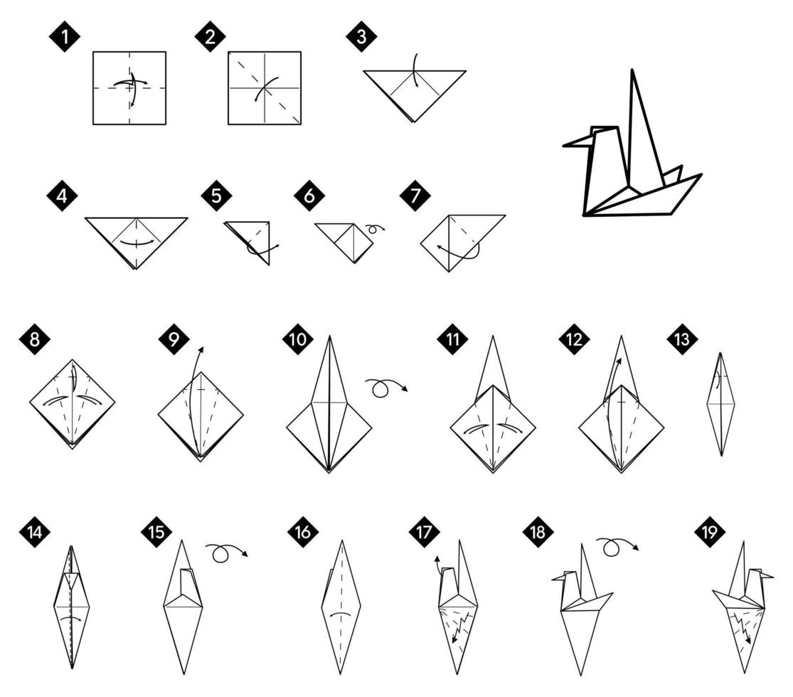 come fare un uccello origami. tutorial passo dopo passo vettore
