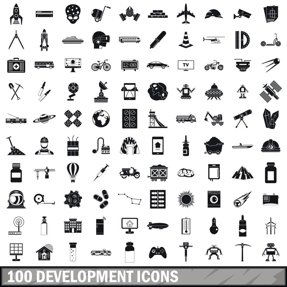 100 icone di sviluppo impostate, stile semplice vettore