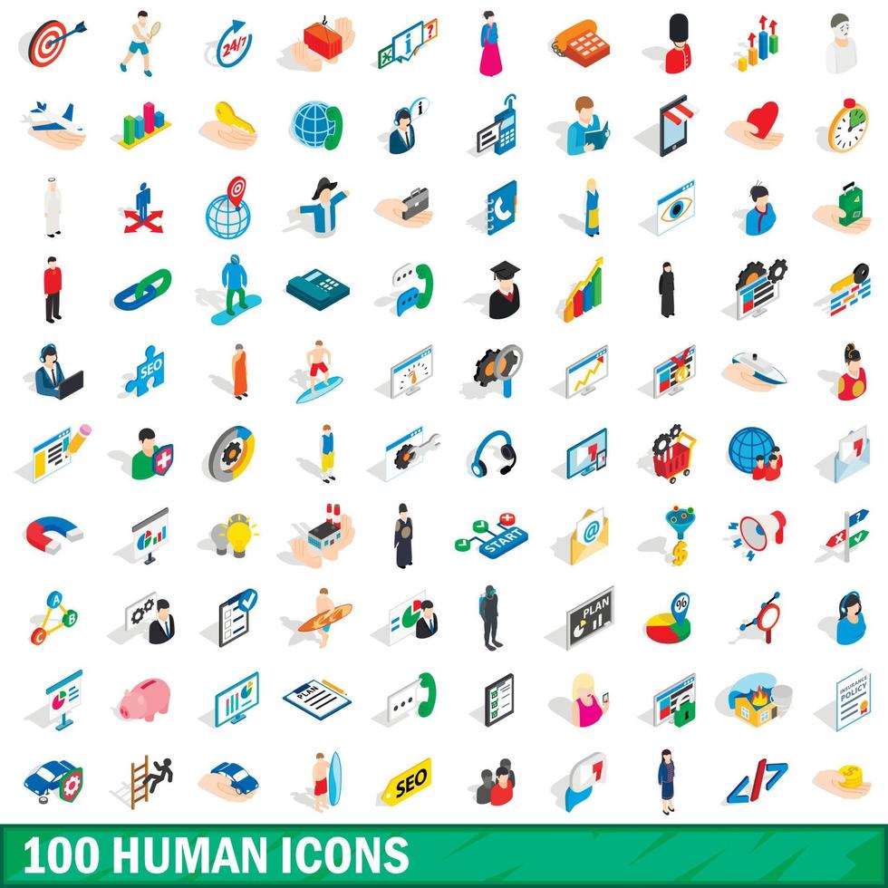 100 icone umane impostate, stile 3d isometrico vettore