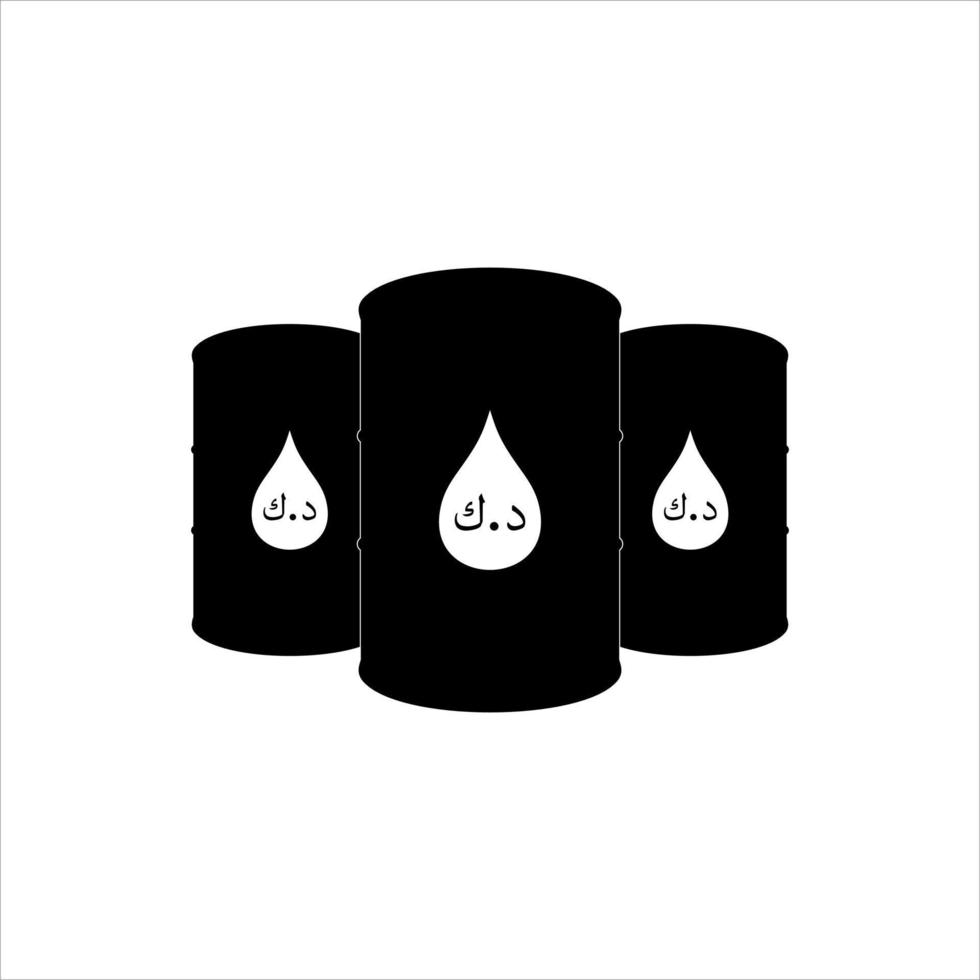 olio del kuwait con valuta kuwait, simbolo dell'icona del dinaro kuwaitiano per logo o elemento di design grafico. olio del kuwait nell'illustrazione vettoriale del tamburo