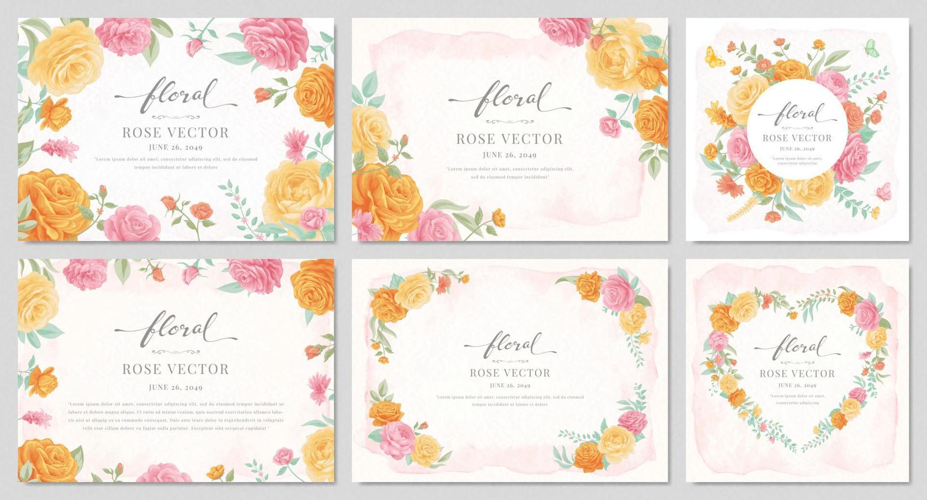 set di raccolta bellissimo fiore rosa e foglia botanica illustrazione dipinta digitale per amore matrimonio San Valentino o disposizione invito design biglietto di auguri vettore