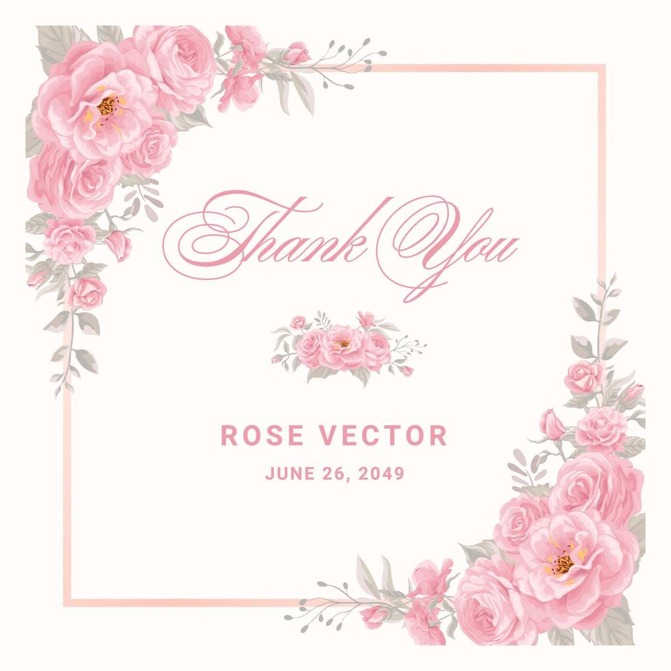 illustrazione dipinta digitale del fiore della rosa e della foglia botanica vettore