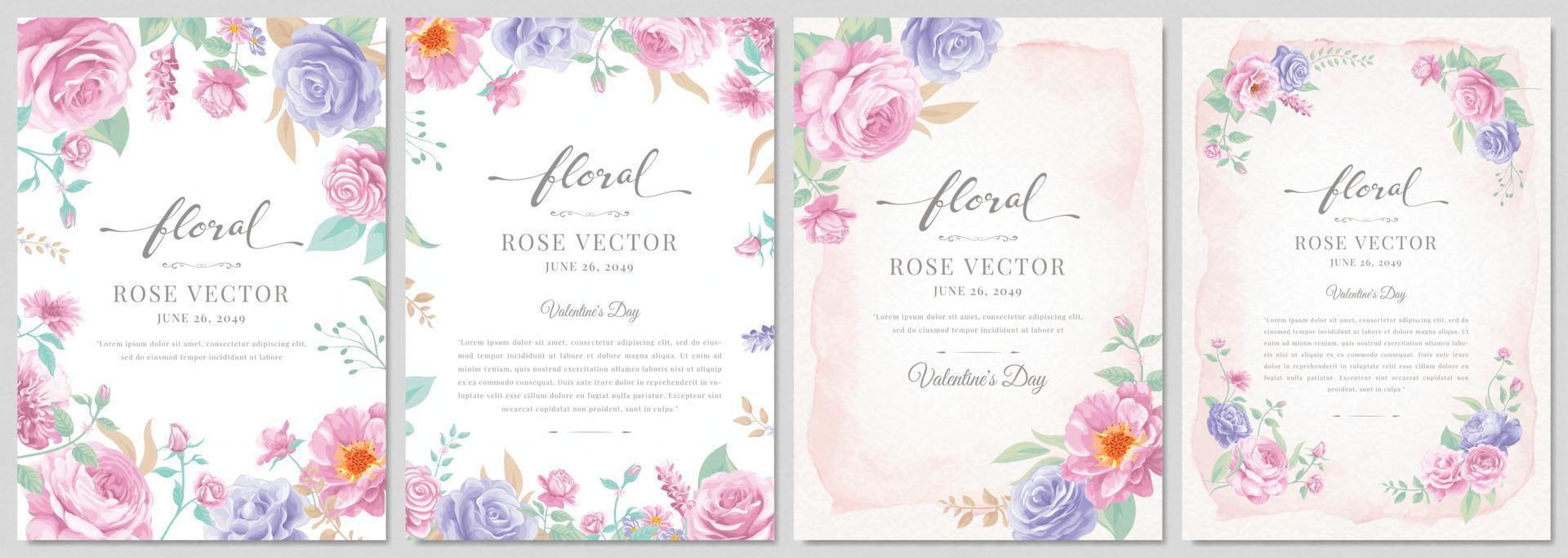 set di raccolta bellissimo fiore rosa e foglia botanica illustrazione dipinta digitale per amore matrimonio San Valentino o disposizione invito design biglietto di auguri vettore