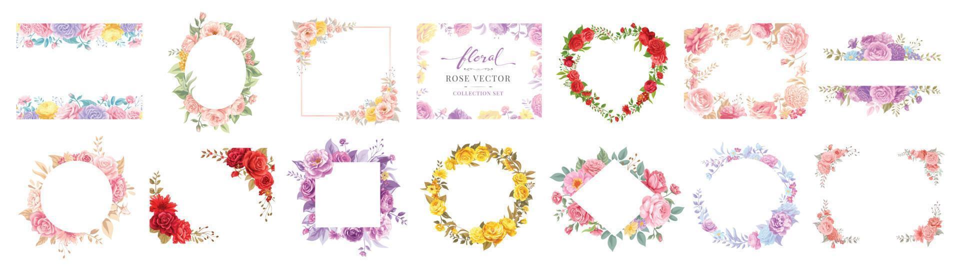 set di raccolta bellissimo fiore rosa e foglia botanica illustrazione dipinta digitale per amore matrimonio San Valentino o disposizione invito design biglietto di auguri vettore