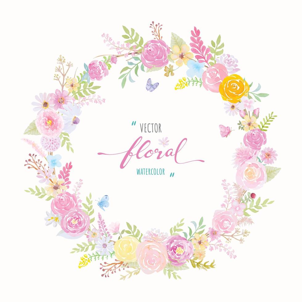 illustrazione dipinta a mano ad acquerello bellissimo fiore di rosa foglia botanica e farfalla per amore matrimonio san valentino o disposizione invito design biglietto di auguri vettore