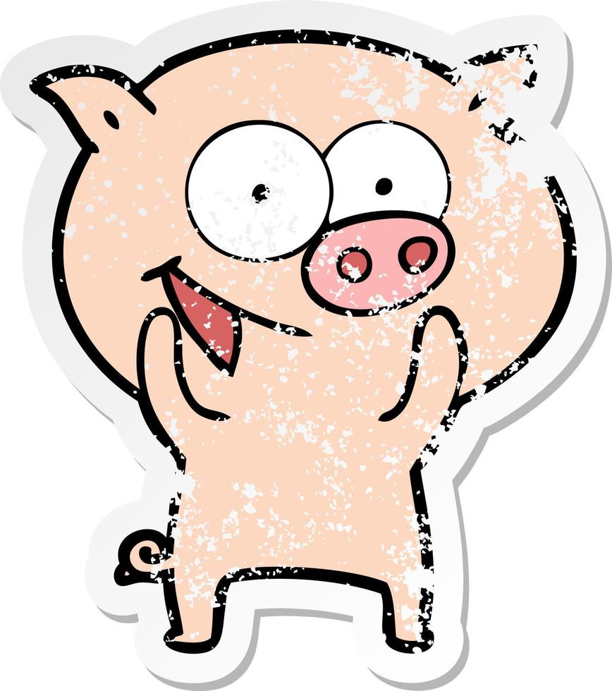 adesivo angosciato di un allegro cartone animato di maiale vettore