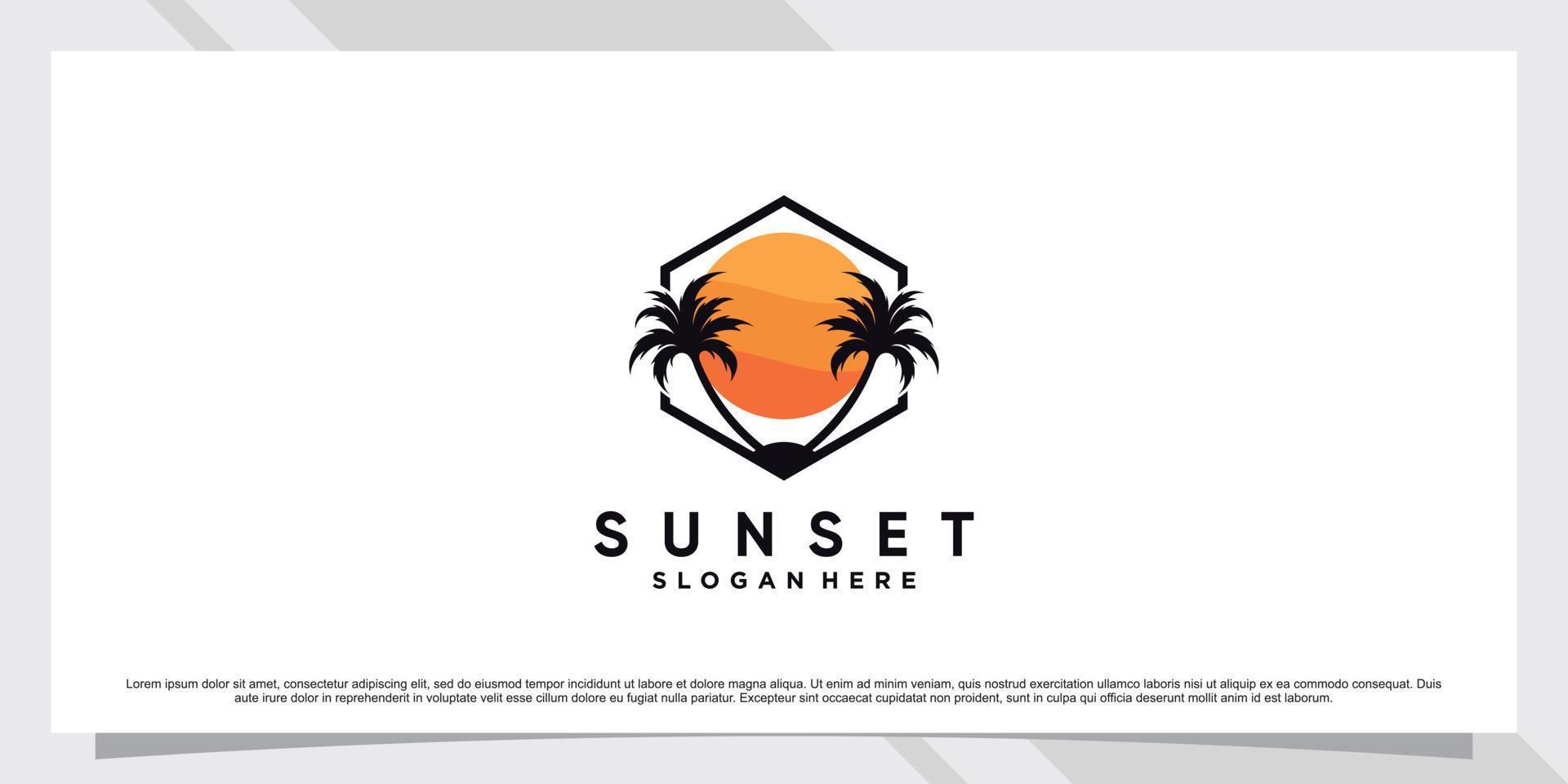 modello di progettazione logo tramonto con palma e vettore premium elemento creativo