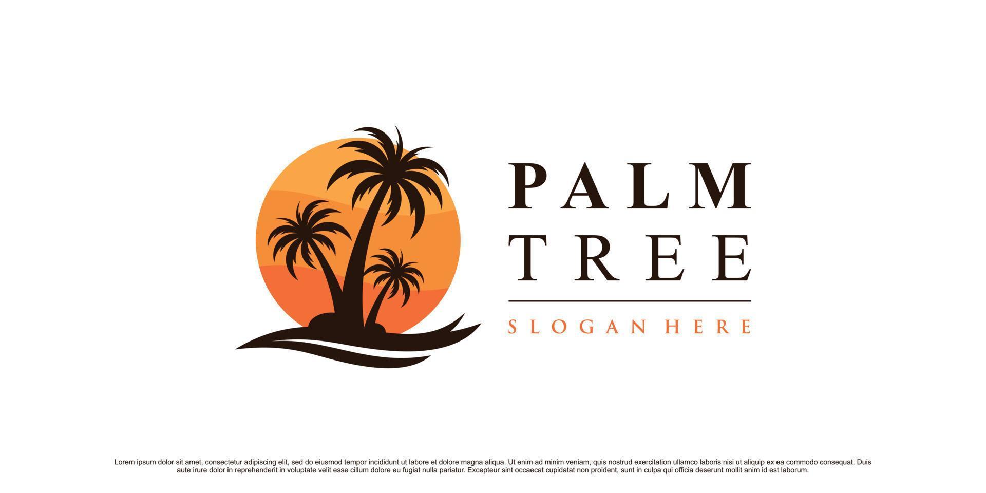 ispirazione per il design del logo dell'icona della palma con il sole e il vettore premium di concetto moderno creativo