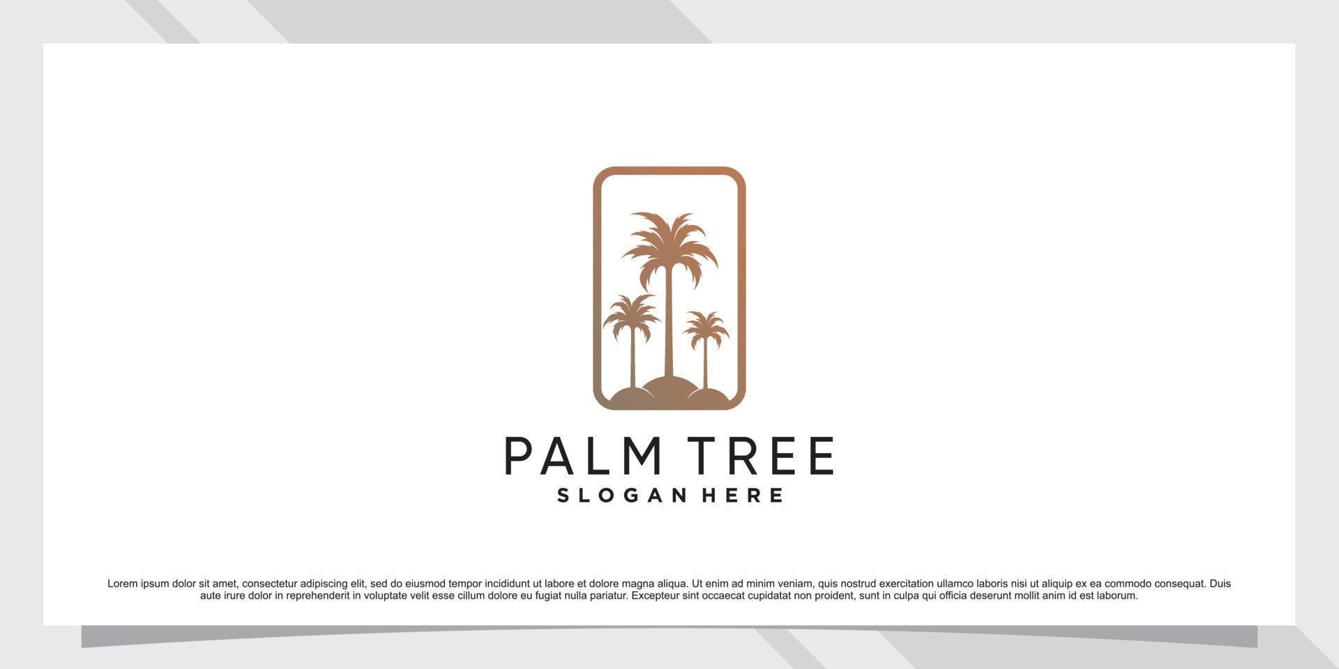 ispirazione per il design del logo della palma con il sole e il vettore premium dell'elemento creativo