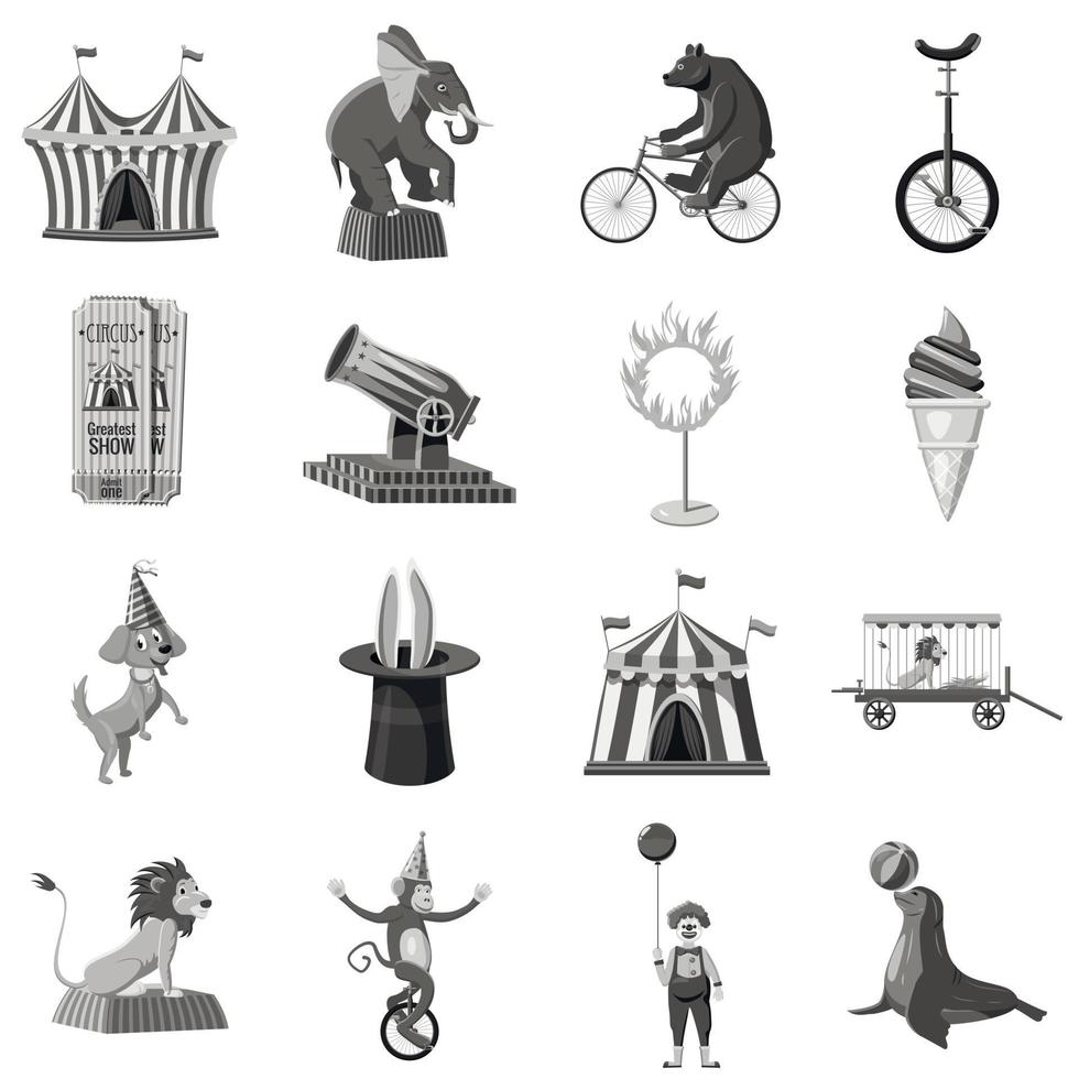 icone di simboli del circo impostate in bianco e nero vettore