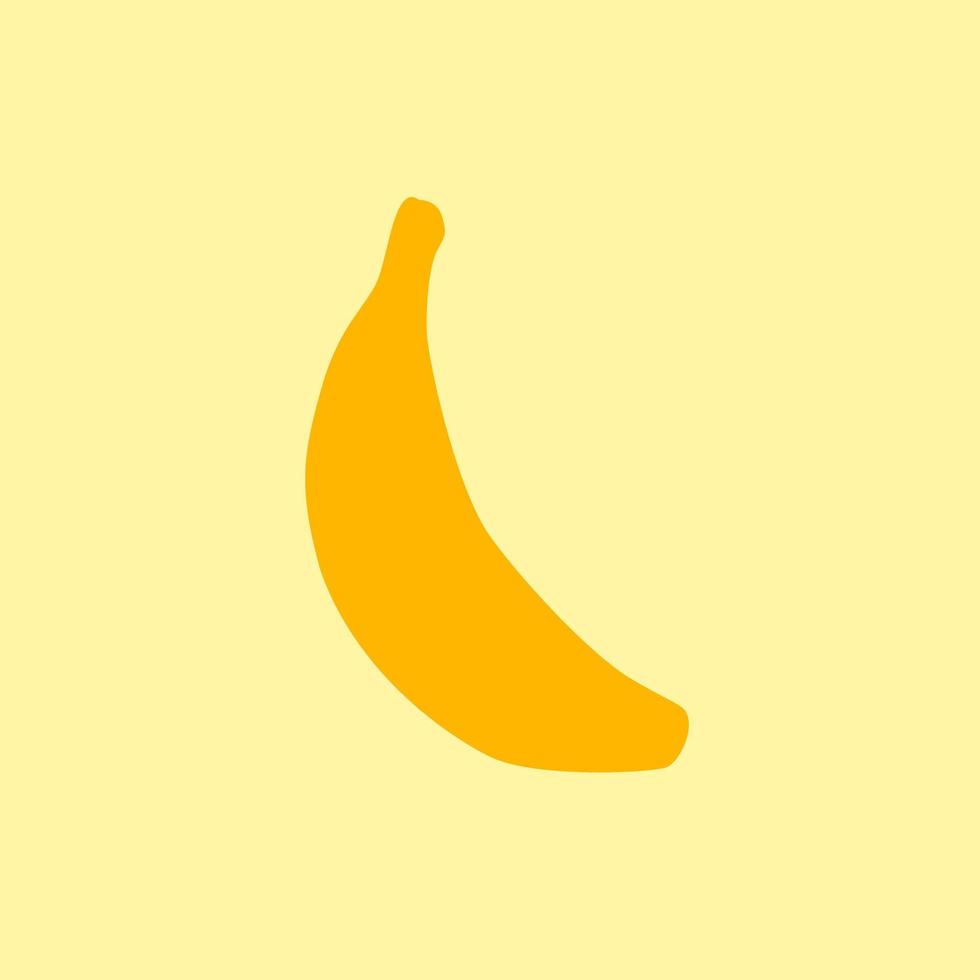 frutto di banana del fumetto isolato su sfondo giallo, disegno semplice. silhouette di banane tropicali fresche in stile design piatto. icona del contorno della frutta estiva. vettore