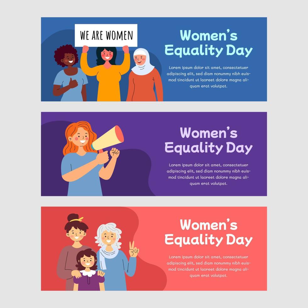 set di banner per la giornata dell'uguaglianza delle donne vettore