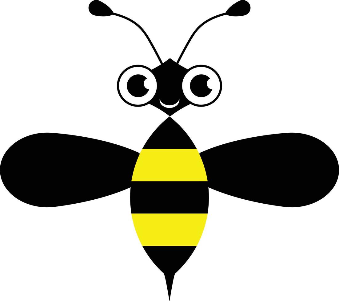 simpatico cartone animato ape nera e gialla vettore