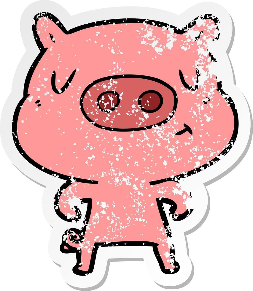 adesivo angosciato di un maiale con contenuto di cartoni animati vettore