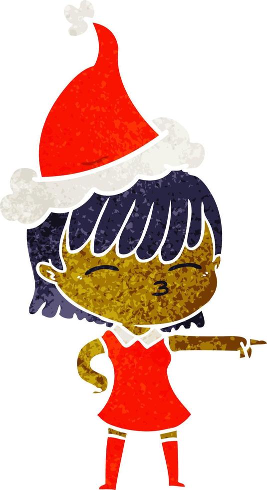 cartone animato retrò di una donna che indossa il cappello di Babbo Natale vettore
