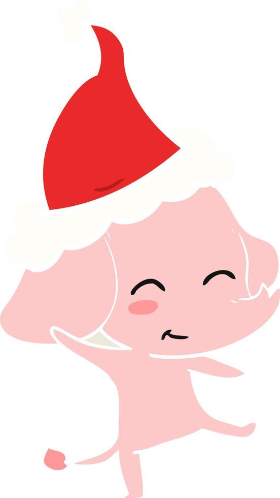 carino illustrazione a colori piatto di un elefante che balla con indosso un cappello da babbo natale vettore