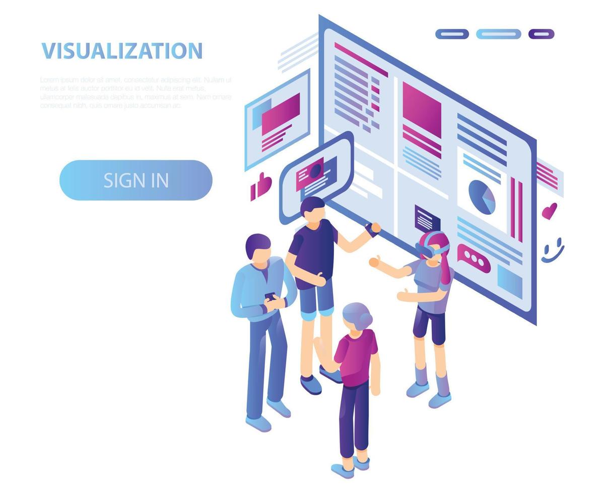 sfondo del concetto di visualizzazione vr, stile isometrico vettore