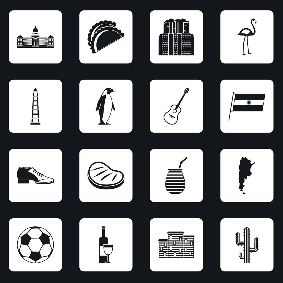 argentina articoli da viaggio icone set quadrati vettore