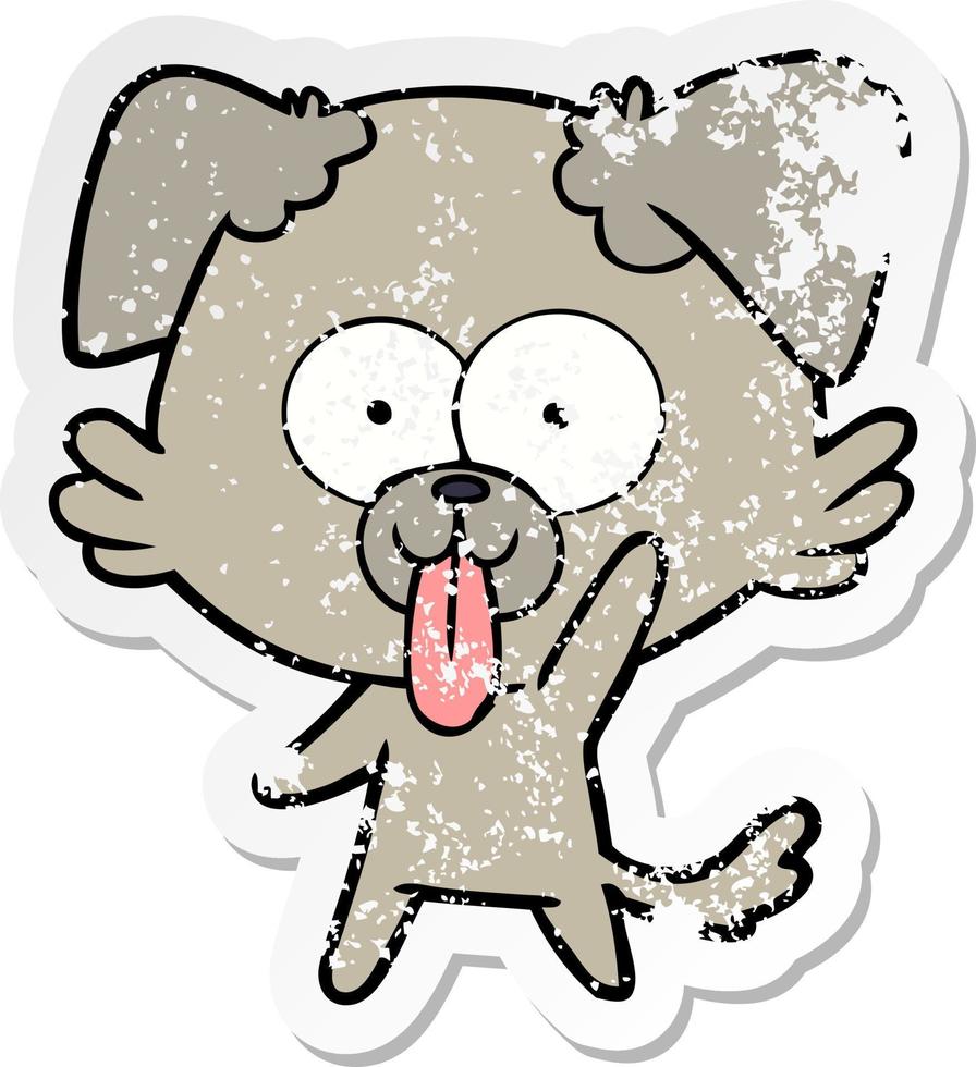 adesivo angosciato di un cane cartone animato con la lingua fuori vettore