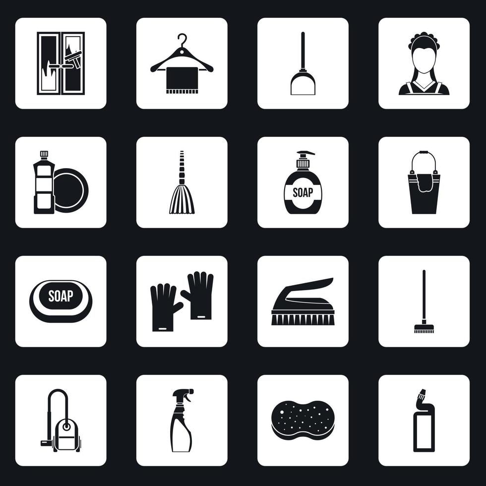 Icone per la pulizia della casa impostano il vettore dei quadrati