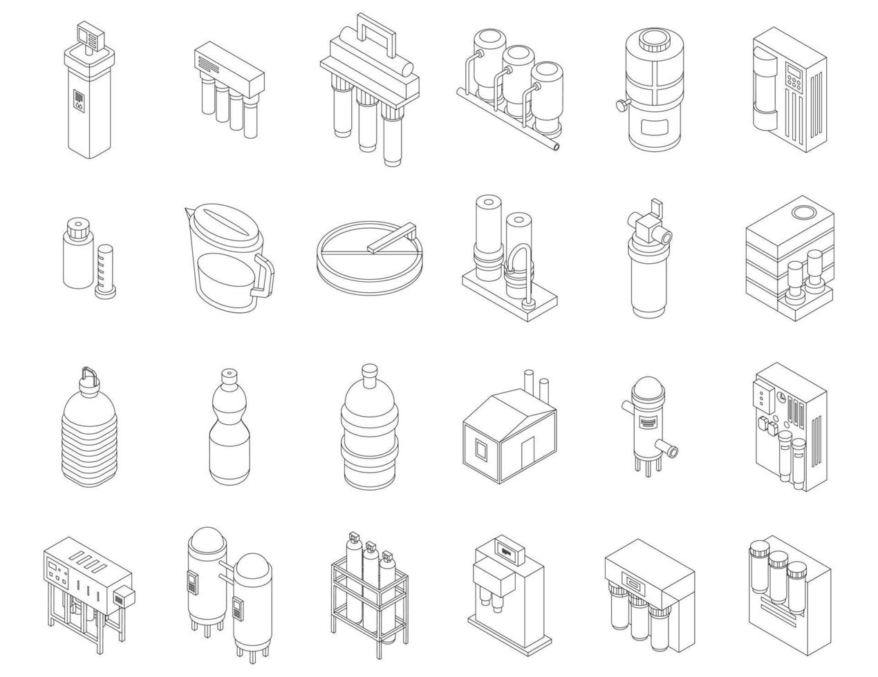 attrezzature per la purificazione dell'acqua icone impostare il contorno vettoriale