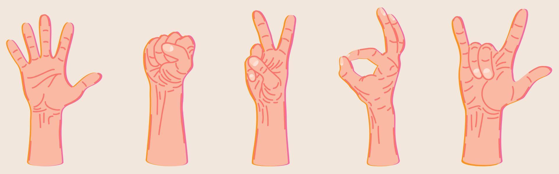 insieme vettoriale di diversi gesti delle mani.