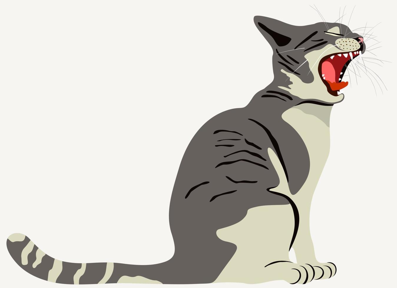 illustrazione vettoriale di gatto grigio con la bocca aperta.