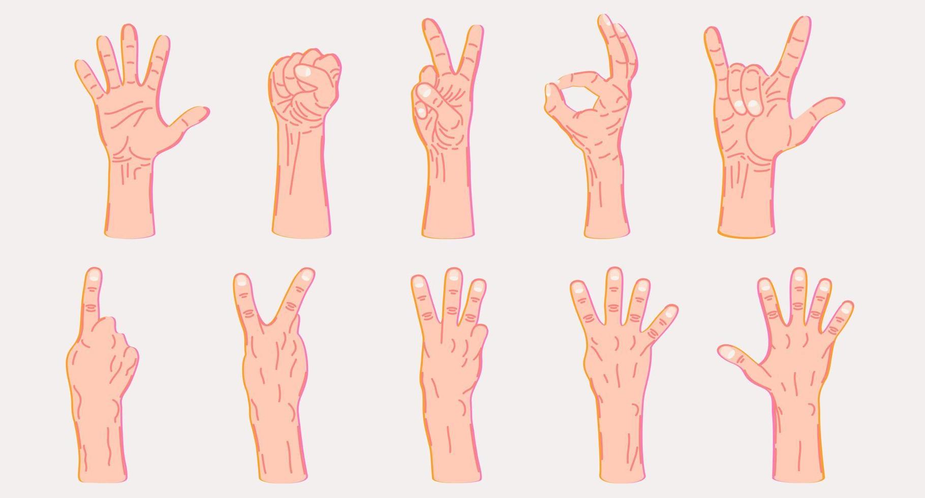 insieme vettoriale di diversi gesti delle mani.