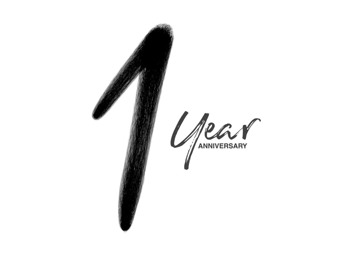 1 anno modello vettoriale celebrazione anniversario, 1 anno logo design, 1° compleanno, lettere nere numeri pennello disegno schizzo disegnato a mano, numero logo design illustrazione vettoriale