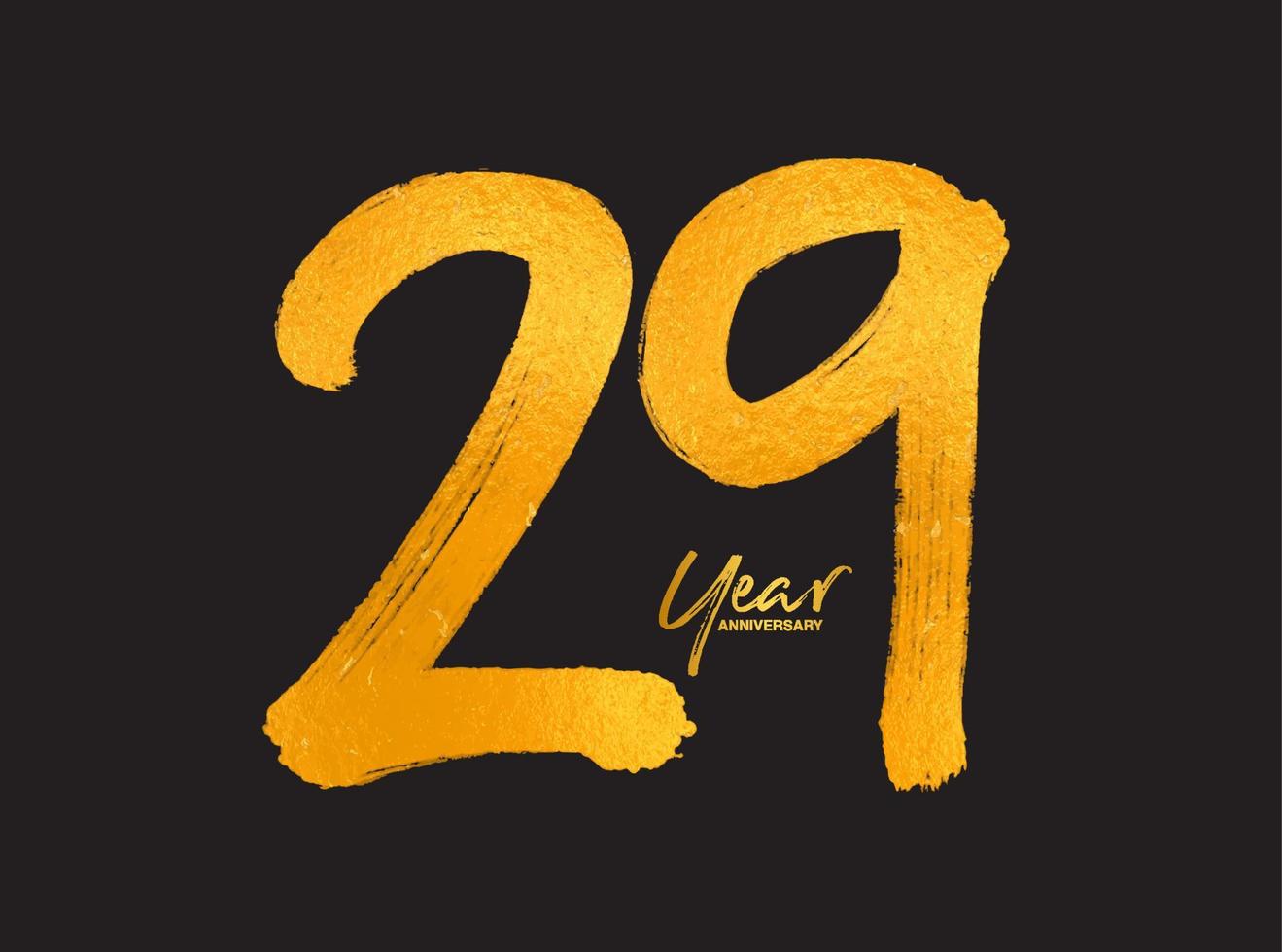 oro 29 anni anniversario celebrazione modello vettoriale, 29 anni logo design, 29° compleanno, lettere dorate numeri pennello disegno schizzo disegnato a mano, numero logo design illustrazione vettoriale