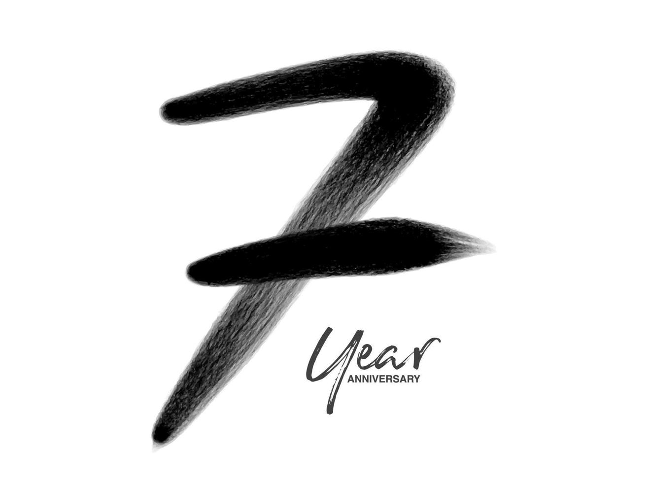 7 anni anniversario celebrazione modello vettoriale, 7 anni logo design, 7° compleanno, lettere nere numeri pennello disegno schizzo disegnato a mano, numero logo design illustrazione vettoriale