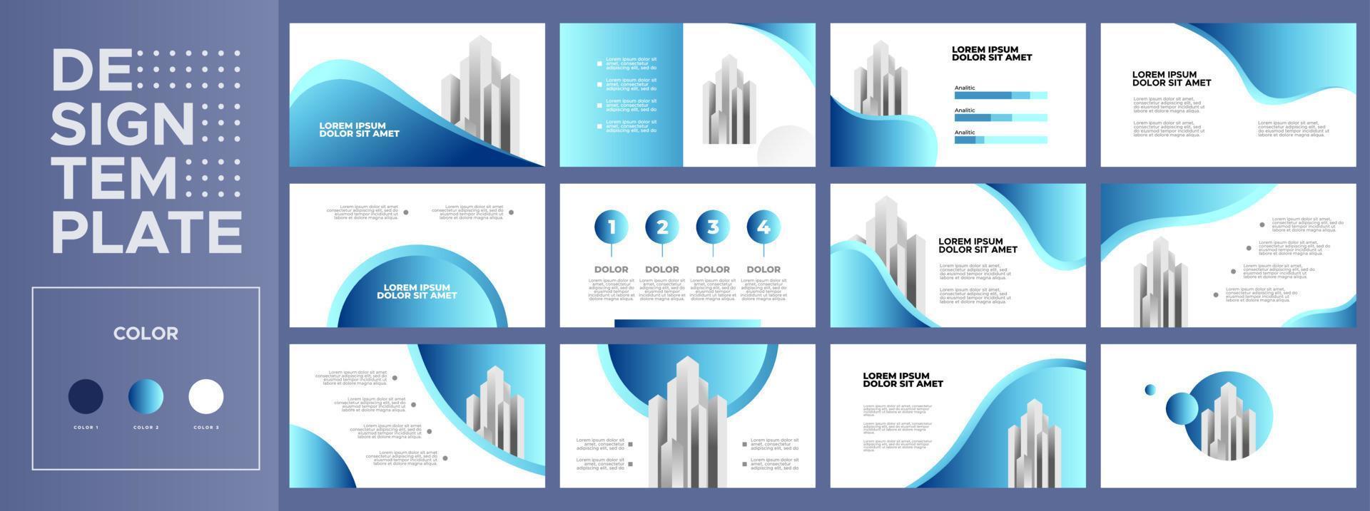 set di modelli di presentazione aziendale. utilizzare per relazione annuale aziendale, keynote, progettazione di brochure, dispositivo di scorrimento del sito Web, pagina di destinazione, profilo aziendale, banner con colore blu sfumato. vettore