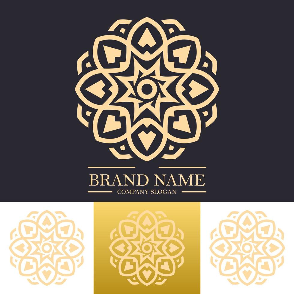 modello di design del logo mandala di lusso con colore dorato e concetto di arte linea stella o floreale vettore