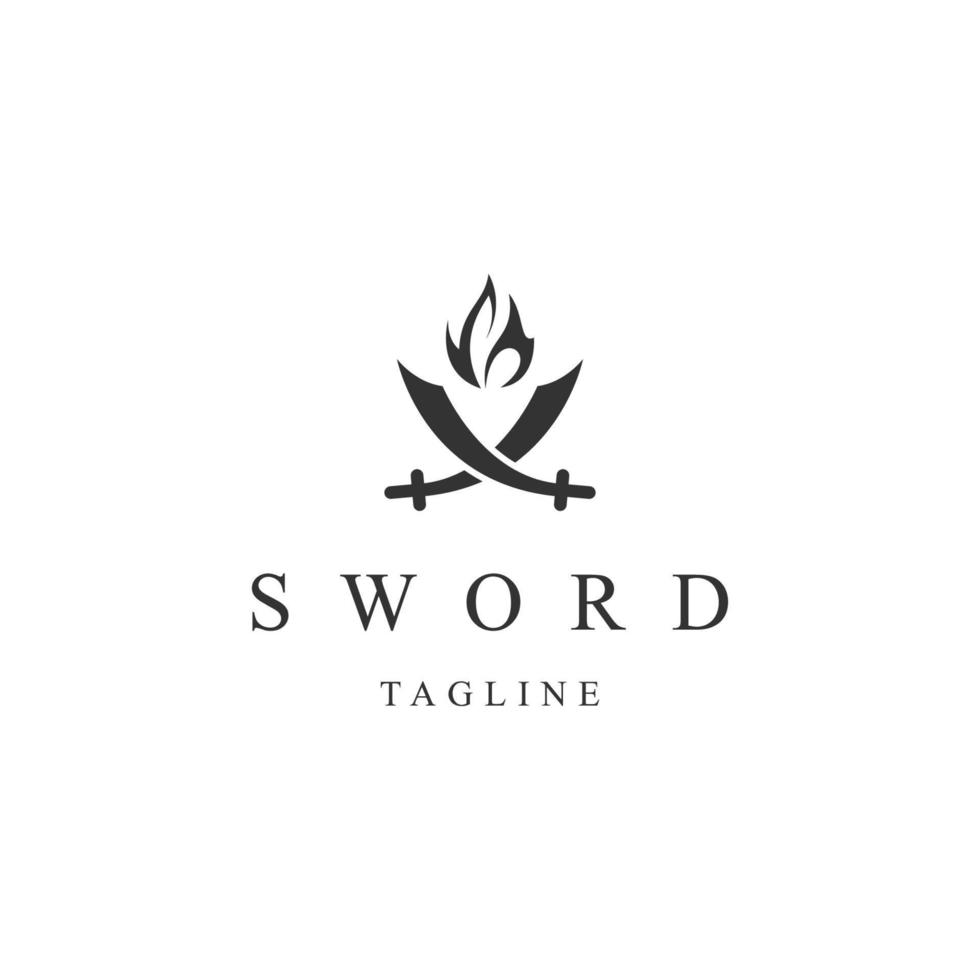 vettore piatto del modello di progettazione dell'icona del logo della spada