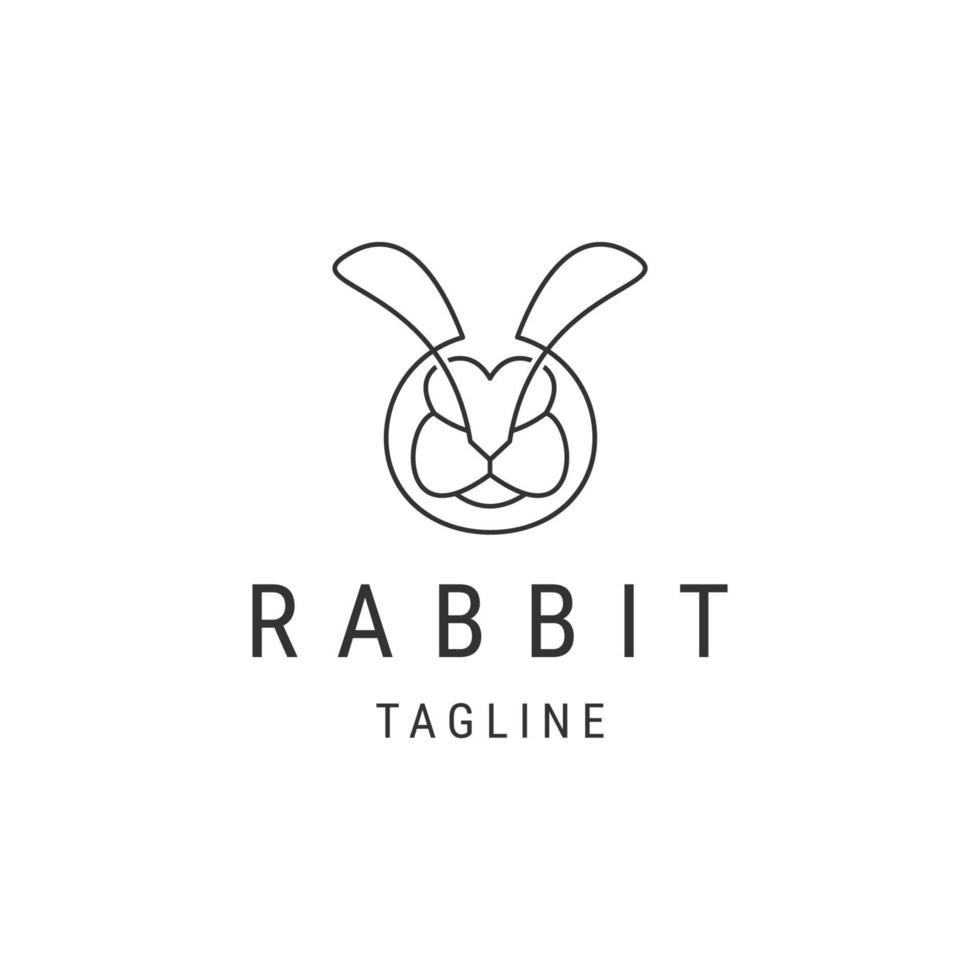 vettore piatto del modello di disegno dell'icona del logo della linea del coniglio della testa