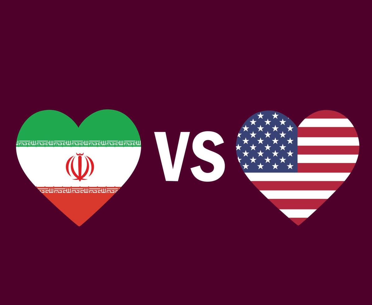 iran e stati uniti bandiera cuore simbolo design nord america e asia calcio finale vettore paesi nordamericani e asiatici squadre di calcio illustrazione