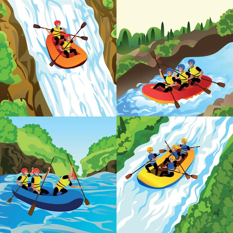 set di banner per rafting, stile cartone animato vettore