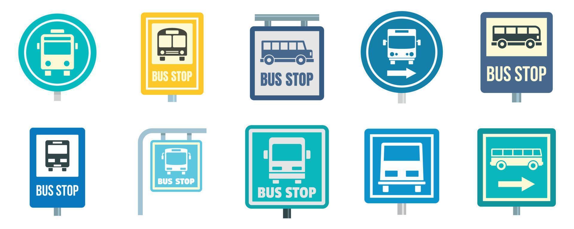 set di icone della fermata dell'autobus, stile piatto vettore
