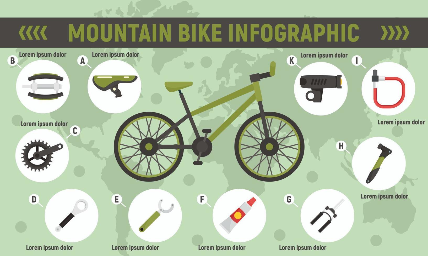 infografica per mountain bike, stile piatto vettore