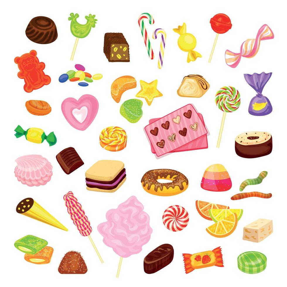 set di icone di caramelle, stile cartone animato vettore
