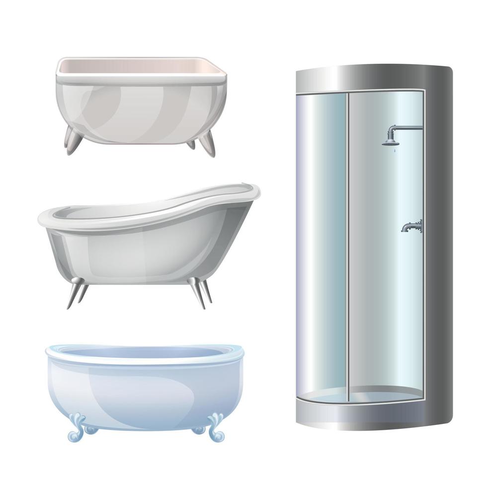 set di icone per vasca da bagno, stile cartone animato vettore