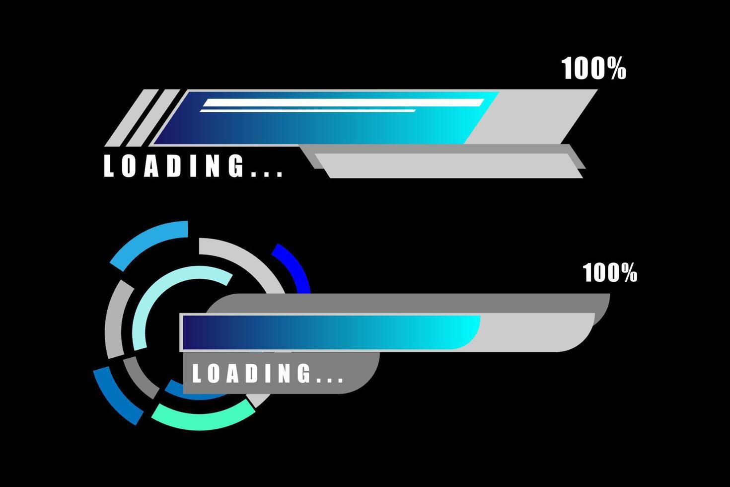 barra di caricamento in stile techno moderno blu per sviluppatori di giochi e design di app mobili isolato su nero vettore