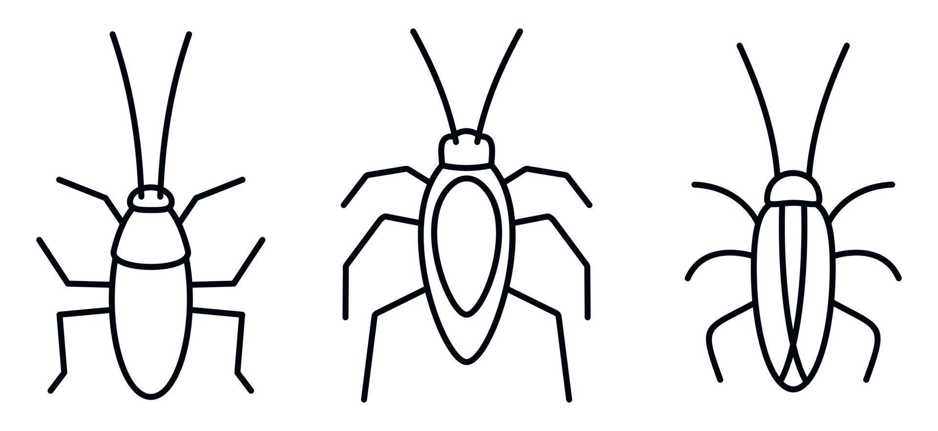 scarafaggio bug set di icone, stile contorno vettore
