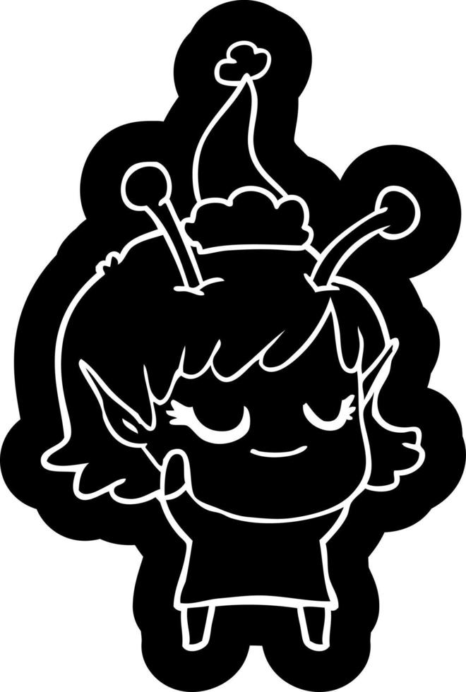 icona sorridente del fumetto della ragazza aliena di un cappello da portare della santa vettore